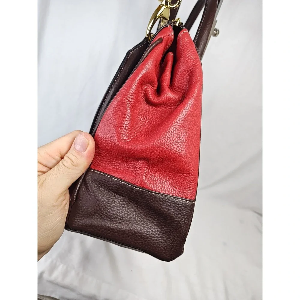 NWT Tignanello Social Status Satchel Leather Handbag Red Brown Shoulder Strap